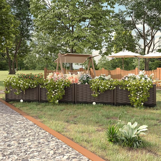 Garvee 63"x16"x8" Large Outdoor Raised Planter Box, Self-Watering Rectangular Garden Bed with Drainage Plug, Deep Elevated Planter for Patio, Balcony, Deck
