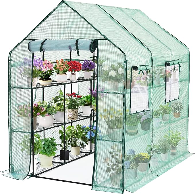 SUNGIFT Greenhouse for Outdoors 56 x 85 x 77 Inch, Walk-in Outdoor Greenhouses, Portable Green House 3 Tiers 20 Shelves for Garden, Patio, Backyard, Green