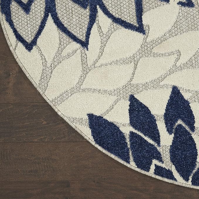 Nourison Home Aloha Ivory Navy 7'10" x Round Area Rug - Easy Clean, Non Shedding, Bed Room, Living Room, Dining Room, Kitchen (8' x Round)
