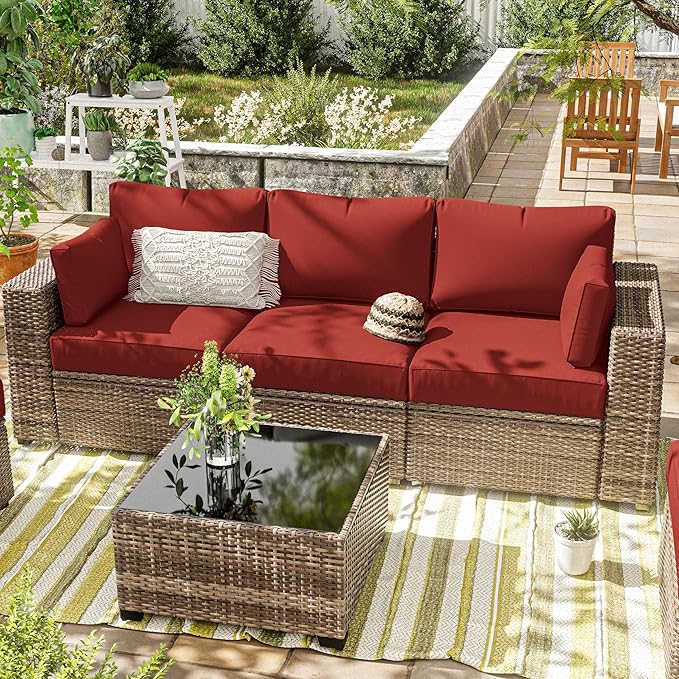 8p Outdoor Cushion Slipcovers Outdoor Patio Cushions Covers Replacement Waterproof with Zipper for 3-Seat Rattan Sofa Patio Furniture Cushion Covers, Covers Only