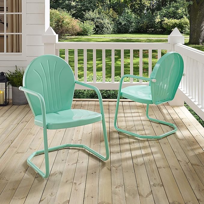 Crosley Furniture Griffith Outdoor Chair, Retro Metal Patio Chairs for Dining, Porch, Deck, Balcony, Aqua