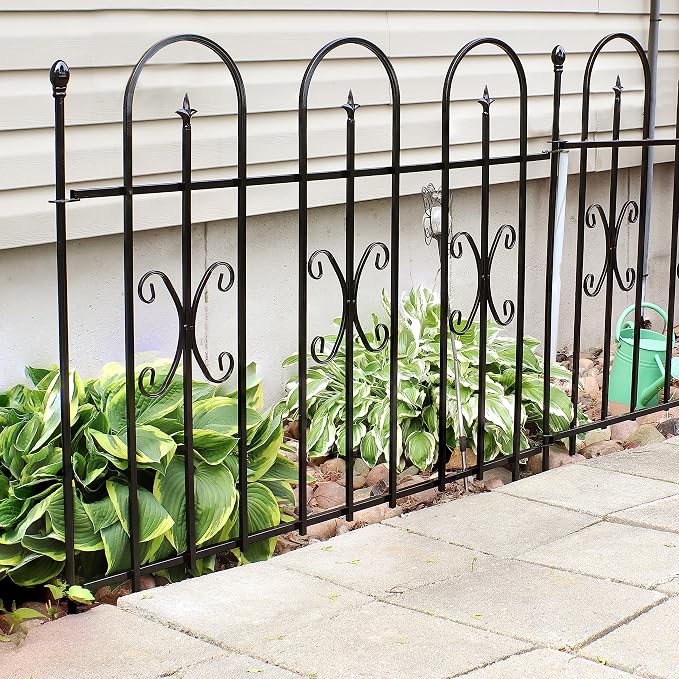 Sunnydaze 21 ft 2-Panel Traditional Garden Border Fence Set - Decorative Garden Fence Panels - 49.25" W x 38.25" H Per Panel - Black