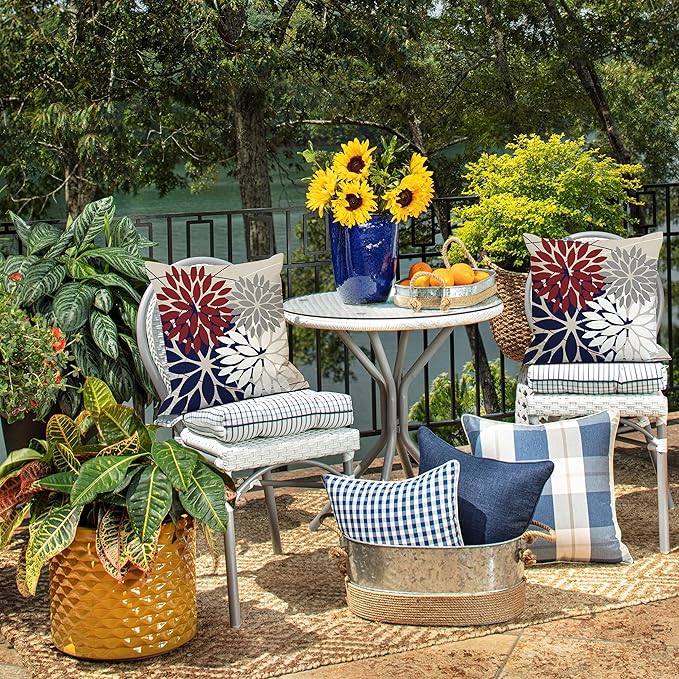 DFXSZ Outdoor Throw Pillow Covers 16x16 Inch Set of 2 Waterproof Spring Summer Geometric Elegant Red Blue Outdoor Pillow Covers for Patio Funiture Garden Couch 158U16