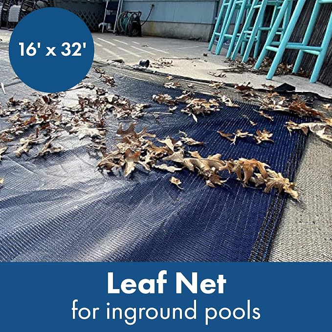 Winter Block Leaf Net for Inground Pools, Fits 16’ x 32’ Rectangle – Durable, Woven Polyethylene Material with Reinforced Edge – Lightweight and Easy to Store – LN1632RE, 16' X 32'