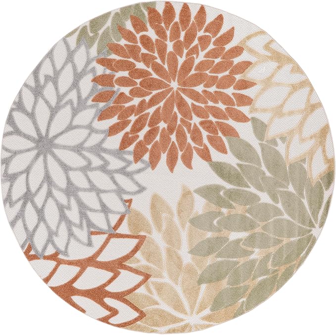 Nourison Home Aloha Indoor-Outdoor Ivory Multicolor 7â€™10â€ x Round Area -Rug, Easy -Cleaning, Non Shedding, Bed Room, Living Room, Dining Room, Backyard, Deck, Patio (8 Round)