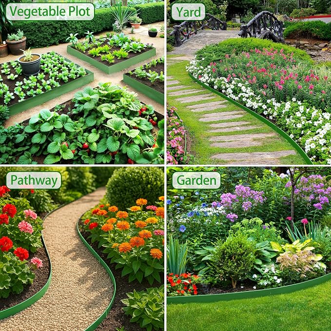 Metal Landscape Edging 6 Pack 40" L x 6" H,Galvanized Bendable Metal Garden Edging,Hammer- in Steel Landscape Edging with a Pair of Gloves and 7 Clips,Green (20 FT Total)