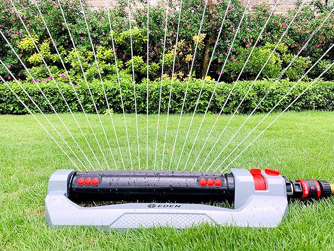 Eden 94116 Heavy Duty Metal 3-Way Oscillating Sprinkler for Large Lawn and Garden W/Quick Connect Starter Set