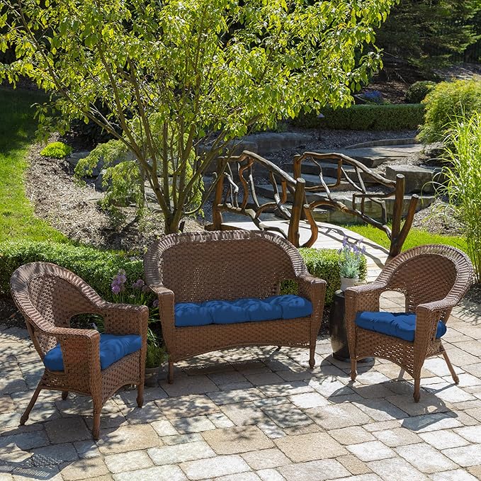 Arden Outdoor Wicker Settee Cushion, 41.5 x 18, Rain-Proof, Fade Resistant Cobalt Blue Texture