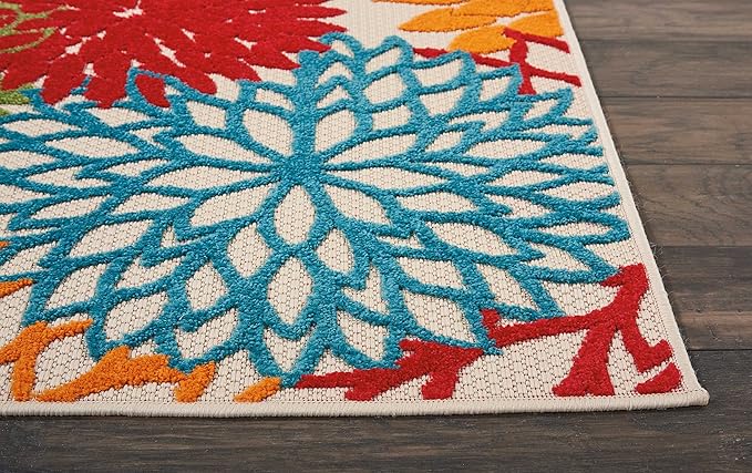 Nourison Home Aloha Indoor/Outdoor Green 2'3'' x 8' Area-Rug, Tropical, Botanical, Easy-Cleaning, Non Shedding, Bed Room, Living Room, Dining Room, Deck, Backyard, Patio (2x8)