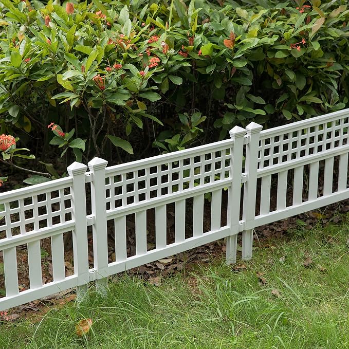 Gardenised Plastic Outdoor Decor Garden Flower Edger Fence, Border, Set of 4 Panels, White