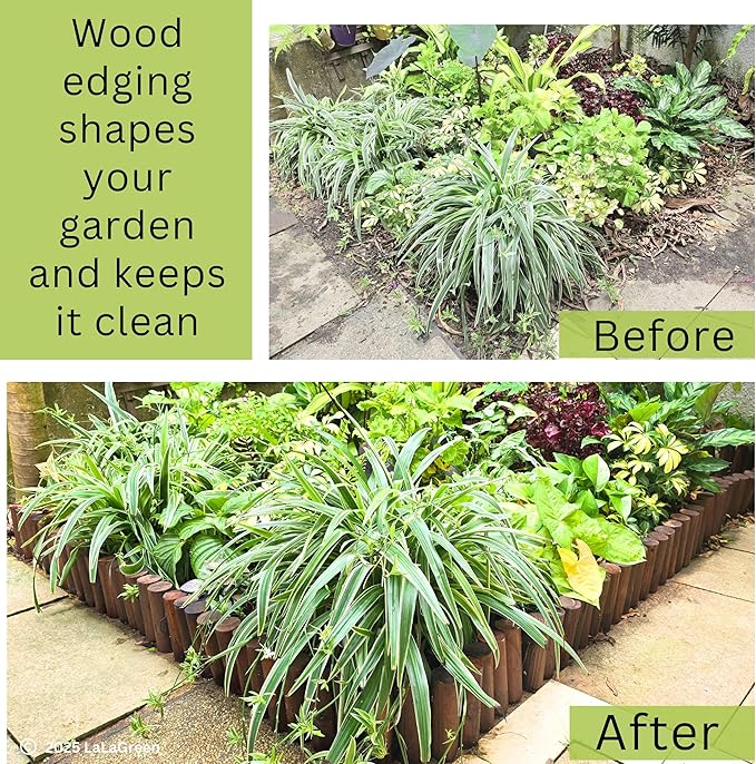 LaLaGreen Decorative Garden Edging Border (30"x6", 2 Pack) Small Brown Wooden Fence Panels with Metal Stakes, Flowers Bed Landscape Fencing for Lawn Yard Patio Pathway Outdoor Decor Tree Rings Barrier