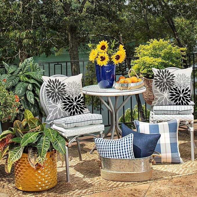 DFXSZ Outdoor Throw Pillow Covers 16x16 Inch Set of 2 Waterproof Spring Summer Geometric Elegant Black Grey Outdoor Pillow Covers for Patio Funiture Garden Couch 158X16