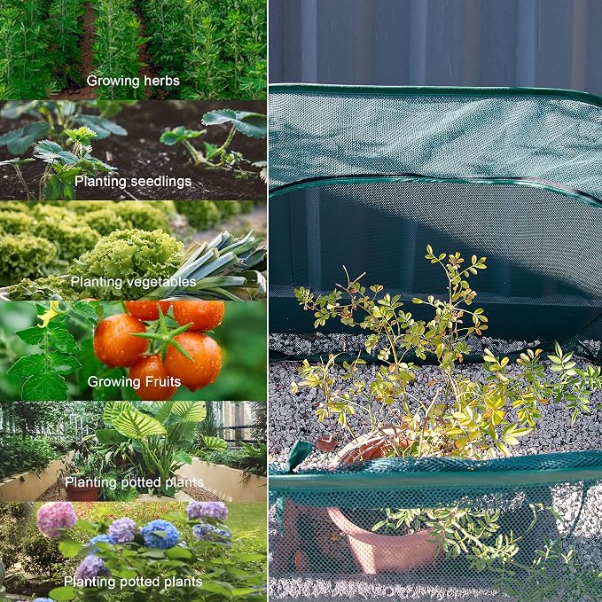 ANC POP 3 Pack Pop Up Mesh Plant Cover, 40'' x 40'' x 30'' Plant Protector for Raised Garden & Flower Bed, Net Cage Plant Guard for Fruits, Vegetables, Seedlings and Herbs, 8 Ground Stakes for Fixing