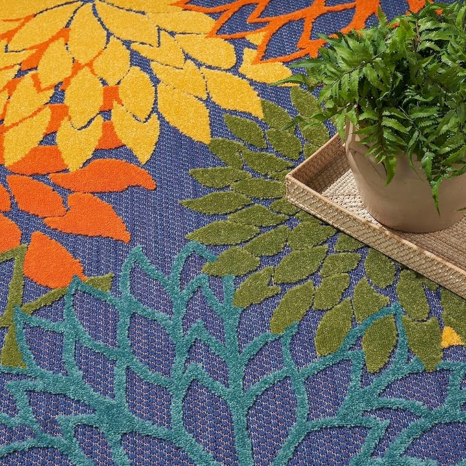 Nourison Home Washables 63x63 Outdoor Polypropylene Fabric Rug in Blue/Multi-Color