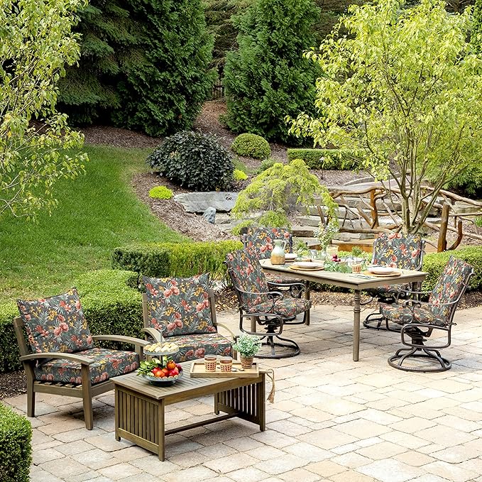 Arden Outdoor Deep Seat Cushion Set (4-Pack), 24 in x 24 in, Weather-Proof, Rain-Proof, Fade Resistant Patio Cushion for Chair, Sofa, and Couch Phoebe Grey Floral