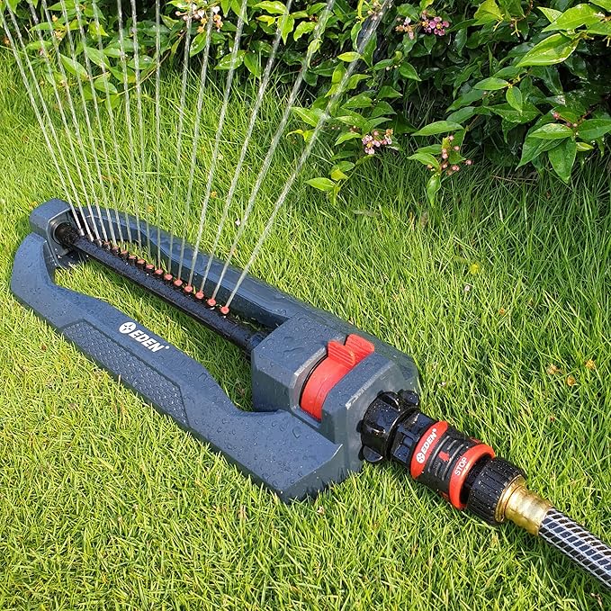 Eden 96213 Essential Turbo Oscillating Water Sprinkler,Covers Up to 3,600 sq. ft.,16 Nozzles,Weighted Base,Adjustable Range,Quick Connect Bundle,Dark Grey,Red,Silver,(Pack of 12)