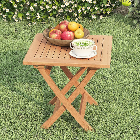 Teak Wood Square Patio Side Table, Outdoor Side Table Waterproof Natural Wood, Sturdy Portable Bistro Table for Camping Deck Poolside