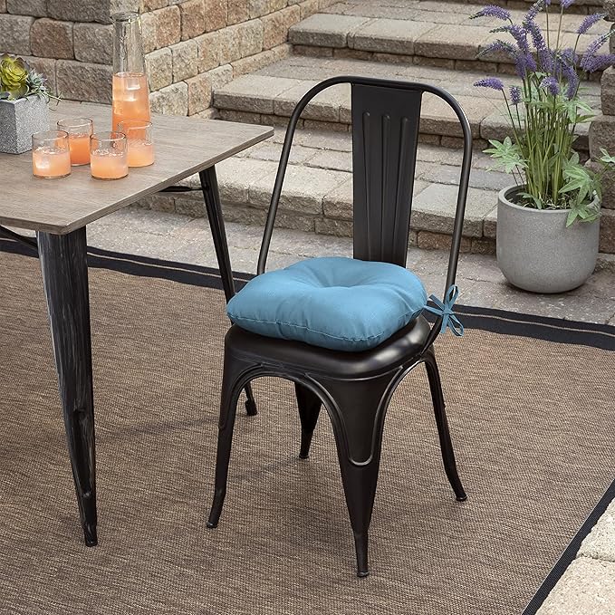 Arden Outdoor Tufted Bistro Seat Cushion, Set of 4, 14.5 in x 15 in, Rain-Proof, Fade Resistant French Blue Texture