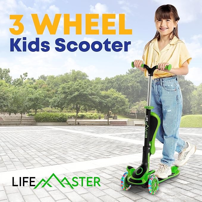 3 Wheel Scooter for Kids with Foldable Seat, Adjustable Handlebar Height, Lean-to-Steer Ride On Toy for Kids Ages 2+, Light-Up LED Wheels, Wide Anti Slip Deck, Indoor & Outdoor Use