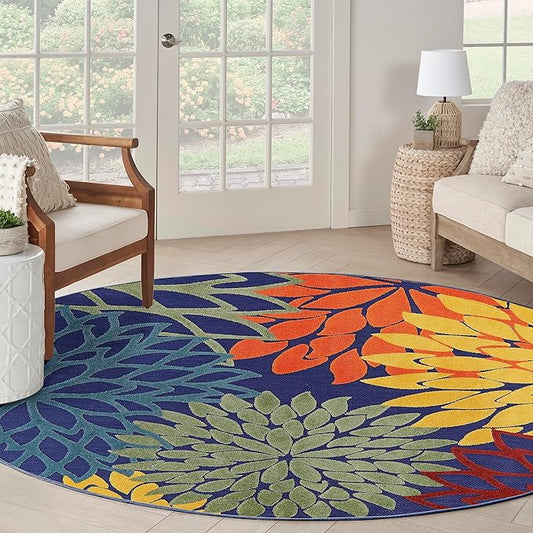 Nourison Home Washables 63x63 Outdoor Polypropylene Fabric Rug in Blue/Multi-Color