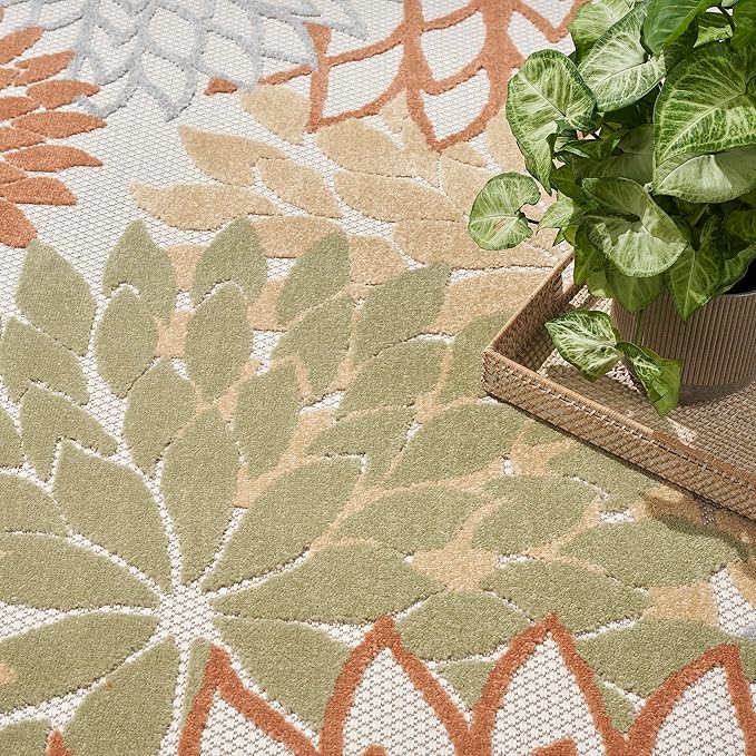 Nourison Home Aloha Indoor-Outdoor Ivory Multicolor 5'3" x 7'5" Area Rug, Easy Cleaning, Non Shedding, Bed Room, Living Room, Dining Room, Backyard, Deck, Patio (5x7)