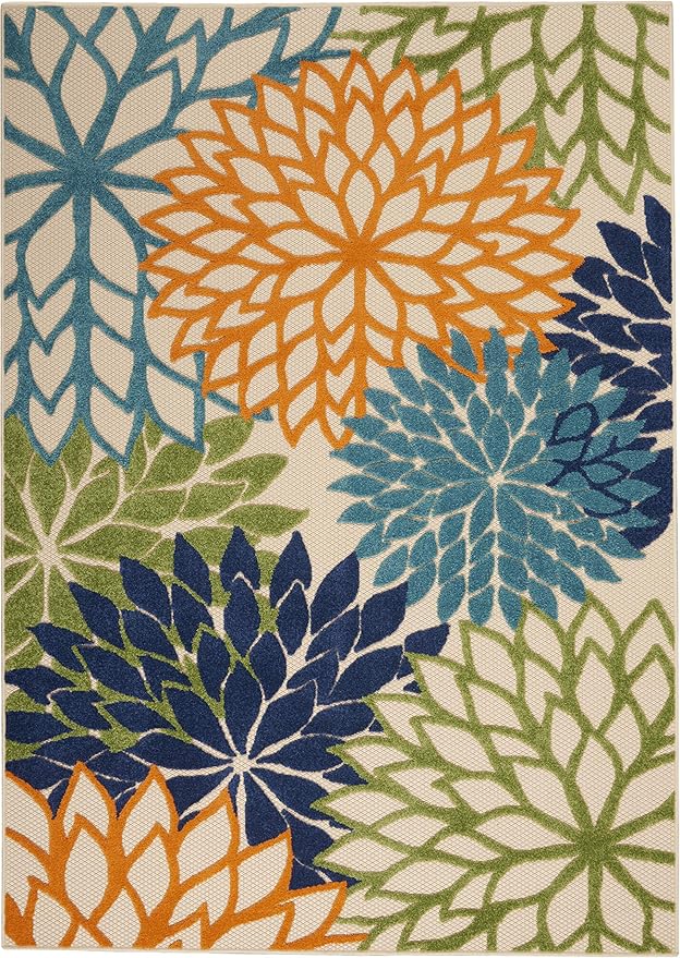 Nourison Home Aloha Indoor/Outdoor Multicolor 3'6" x 5'6" Area-Rug, Tropical, Botanical, Easy-Cleaning, Non Shedding, Bed Room, Living Room, Dining Room, Deck, Backyard, Patio (3x5)