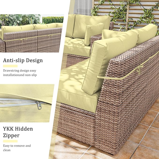 8p Outdoor Cushion Slipcovers Outdoor Patio Cushions Covers Replacement Waterproof with Zipper for 3-Seat Rattan Sofa Patio Furniture Cushion Covers, Covers Only