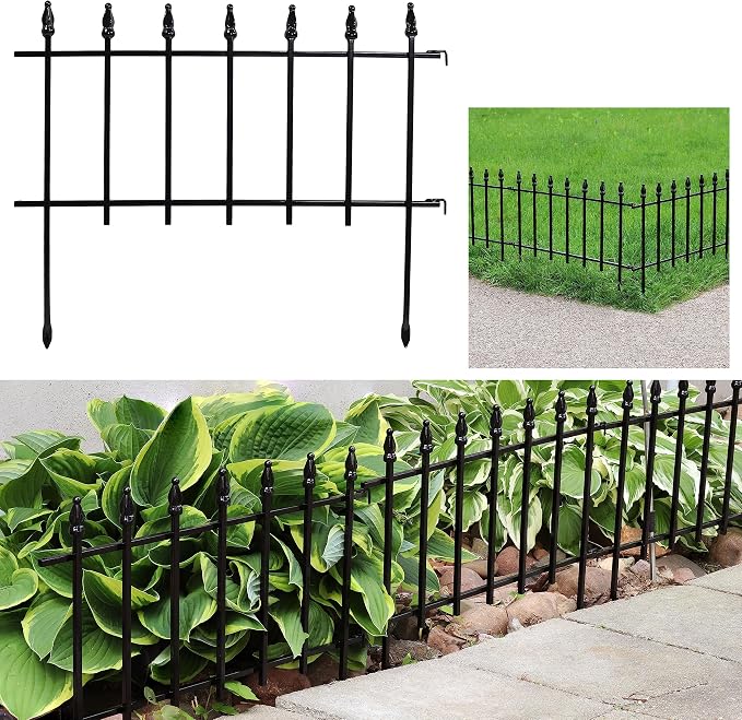 Sunnydaze Decorative Garden Fence Border - 22 in W x 18 in H No Dig Metal Edging for Flower Beds, Yard, Lawn, Pathways and Landscaping - Roman Finial Design - 9ft - 5 Panels - Black