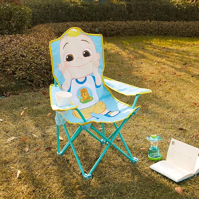Cocomelon Kids Folding Camp Chair with Carry Bag,Indoor/Outdoor Portable Chair, Lightweight & Compact, Great for Travel, Camping, Beach, Ages 3+