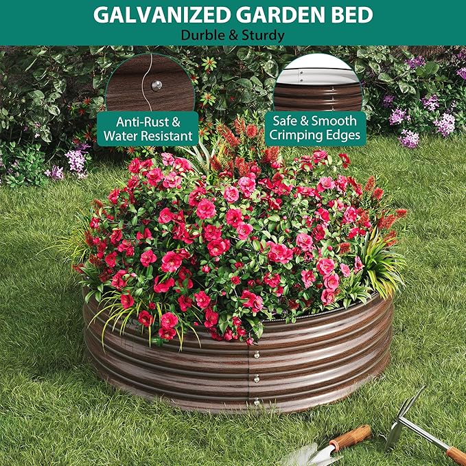 Round Raised Garden Bed, 4 x 1.5ft Galvanized Raised Boxes with Rust, Corrosion Protection, Easy Assembly, Safe Edge, Metal Garden Bed Kit for Planting Vegetables, Fruits, Flowers