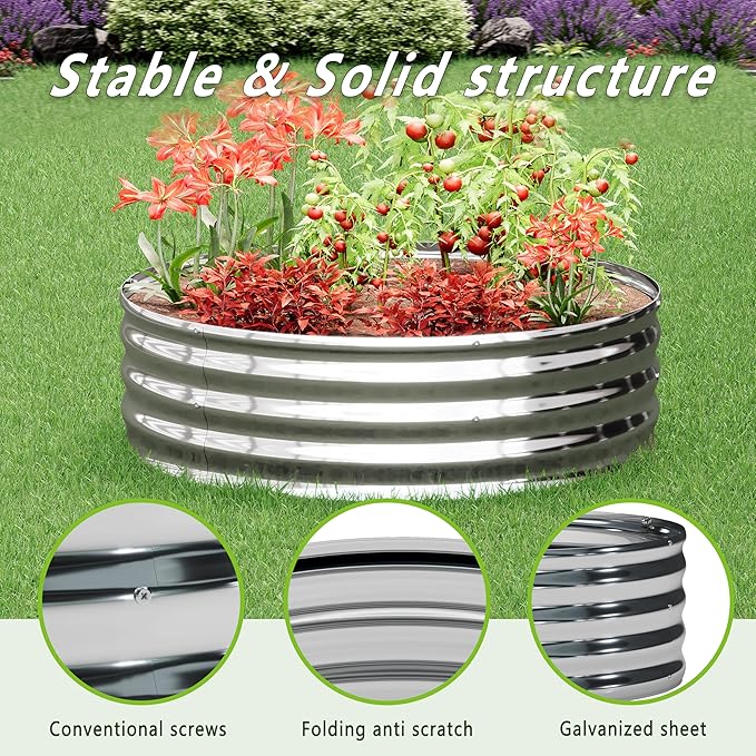 DIIYIV 2PCS 2x2x1FT Galvanized Raised Garden Bed Kit,Vegetable Boxes-Round Metal Flower Box,Large Planter Raised Beds Outdoor Garden for Planting,Fruit,Herb-Silver