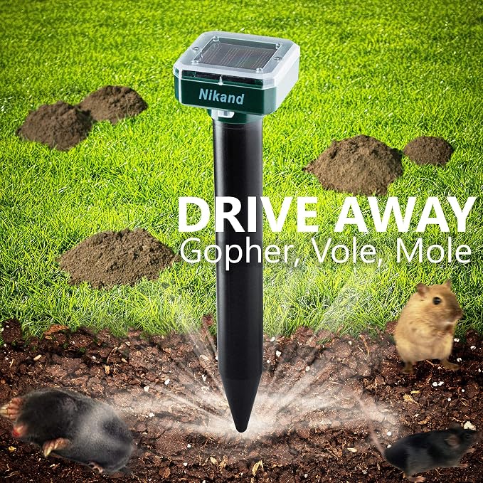 Mole Repellent Stakes 2 Pack - Gopher Repellent Ultrasonic Solar Powered - Sonic Spike Mole and Vole Deterrent for Lawn Garden & Yard - Electronic Devices Outdoors Pest Repeller Snakes Rodents Chaser
