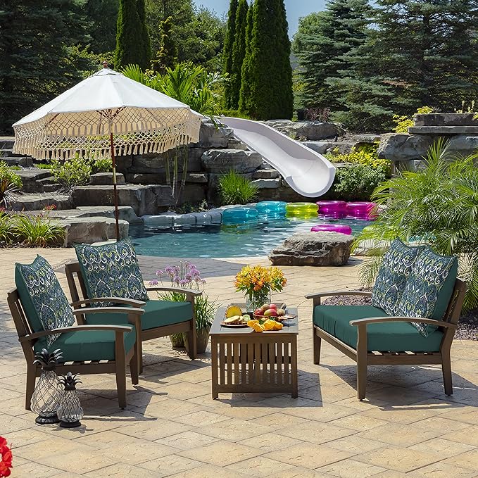 Arden Outdoor Foam Deep Seat Cushion Set (4-Pack), 24x24, Premium High-Density Foam, Never Flattens, Weather-Proof for Patio Chair Sofa Couch, Sapphire Aurora Blue Damask