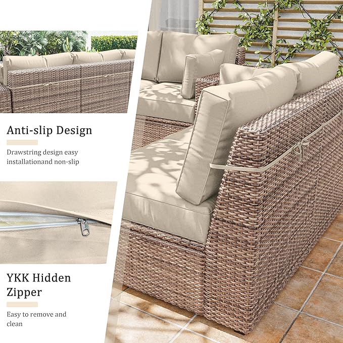 8p Outdoor Cushion Slipcovers Outdoor Patio Cushions Covers Replacement Waterproof with Zipper for 3-Seat Rattan Sofa Patio Furniture Cushion Covers, Covers Only