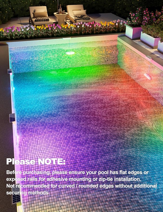 APONUO 2 Pack Solar Pool Lights, Pool Solar Lights for Above Ground Pools with Remote, IP68 Waterproof, RGB Color Changing Solar Powered Pools Light for Pond, Fountain,Yard (Gray)