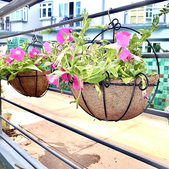 ShopLaLa Bundle - Wooden Plants Holder + 2 Hanging Baskets with Coco Liners Wall Mounted Plant Flower Baskets Vertical Garden Wall Decor LaLaGreen