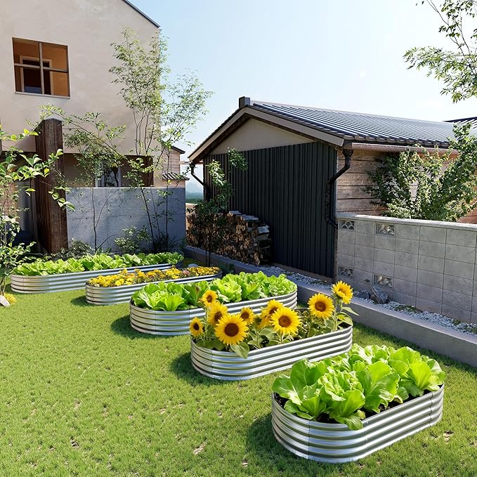 4x1.5x1FT Galvanized Raised Garden Bed Kit,Vegetable Boxes-Oval Metal Flower Box,Large Planter Raised Beds Outdoor Garden for Planting,Fruit,Herb-Silver