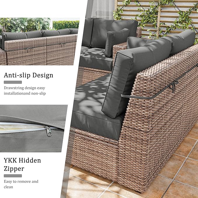 8p Outdoor Cushion Slipcovers Outdoor Patio Cushions Covers Replacement Waterproof with Zipper for 3-Seat Rattan Sofa Patio Furniture Cushion Covers, Covers Only