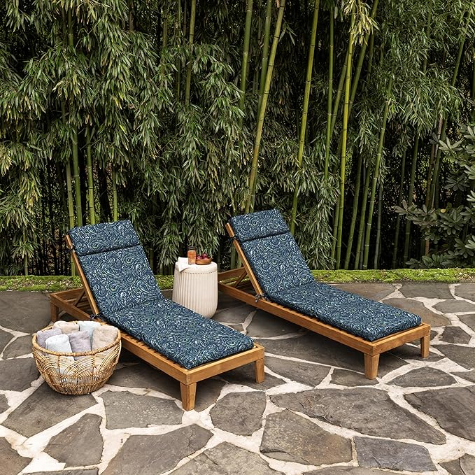 Arden earthFIBER Outdoor Chaise Cushion, 21 x 72, Rain-Proof, Fade Resistant, Cushion for Chaise Lounger Sapphire Blue Ridge Paisley