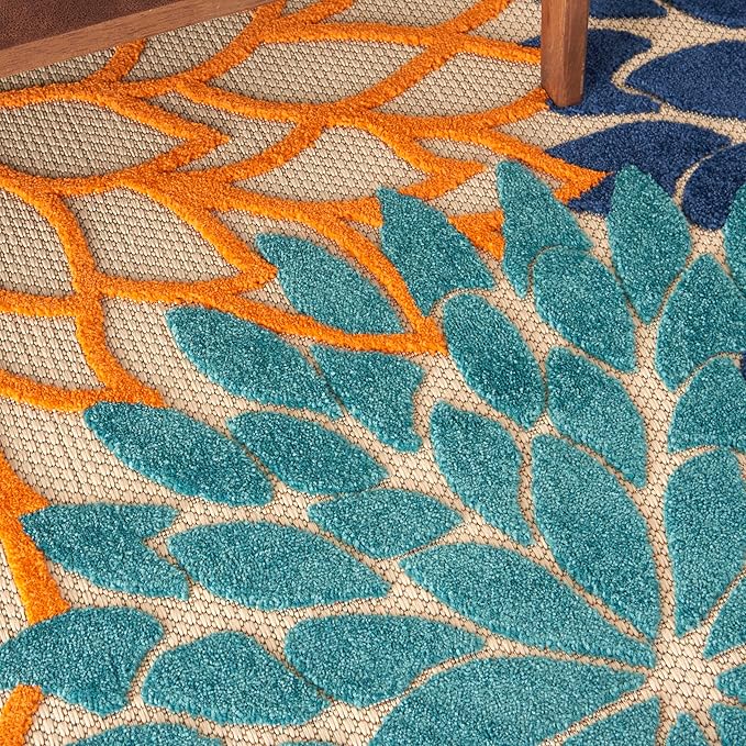 Nourison Home Aloha Indoor/Outdoor Multicolor 7'10" x 10'6" Area Rug, Tropical, Botanical, Easy Clean, Non Shedding, Bed Room, Living Room, Dining Room, Deck, Backyard, Patio (8x10)