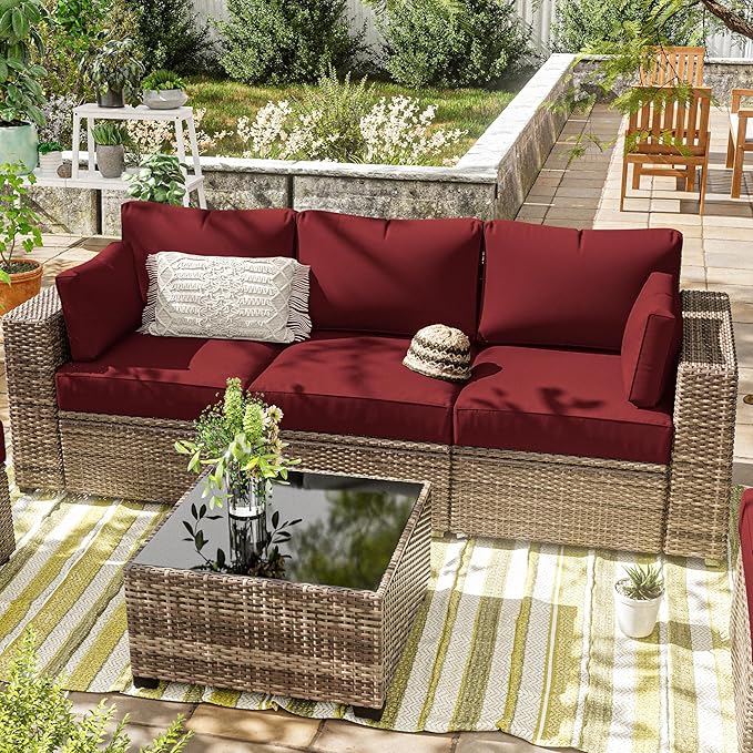 8p Outdoor Cushion Slipcovers Outdoor Patio Cushions Covers Replacement Waterproof with Zipper for 3-Seat Rattan Sofa Patio Furniture Cushion Covers, Covers Only
