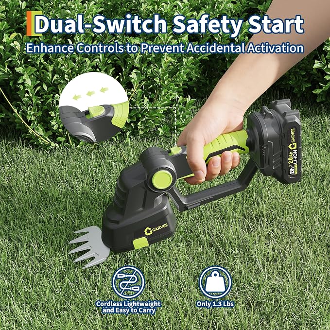 Cordless Hedge Trimmer, 2-in-1 Electric Hedge Trimmer, 20V 2.0Ah Grass Shears and Hedges Trimmers, with 2 Battery and Charger, Usage Time Can Last Up to 120 Minutes, for Gardens, Yards and Lawns