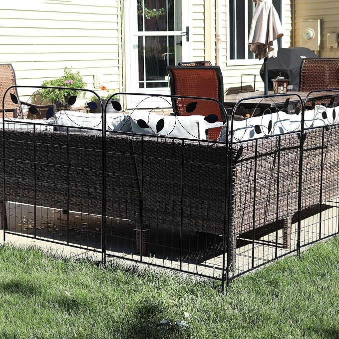 Sunnydaze Winding Vines 10-Foot 4-Piece Steel Decorative Garden Fence Panels - 30" W x 36" H Per Panel - Black