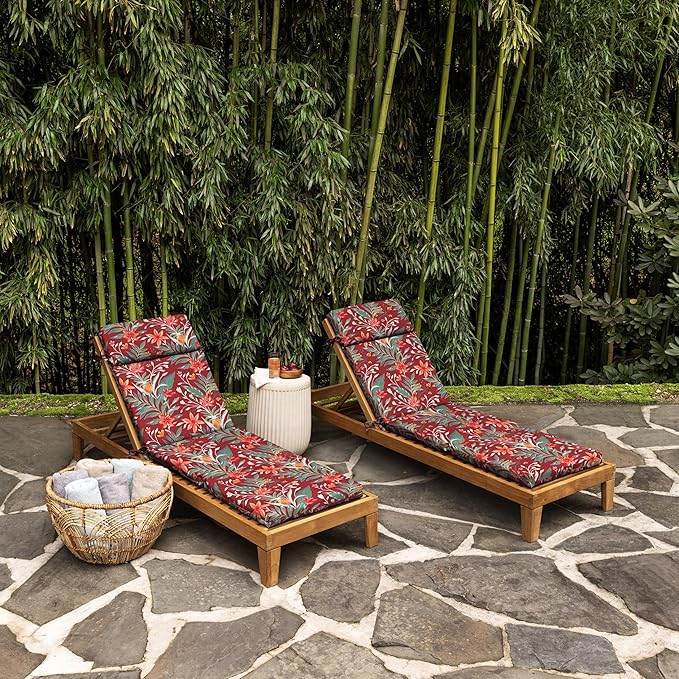 Arden earthFIBER Outdoor Chaise Cushion, 21 x 72, Rain-Proof, Fade Resistant, Cushion for Chaise Lounger Luau Red Tropical Floral