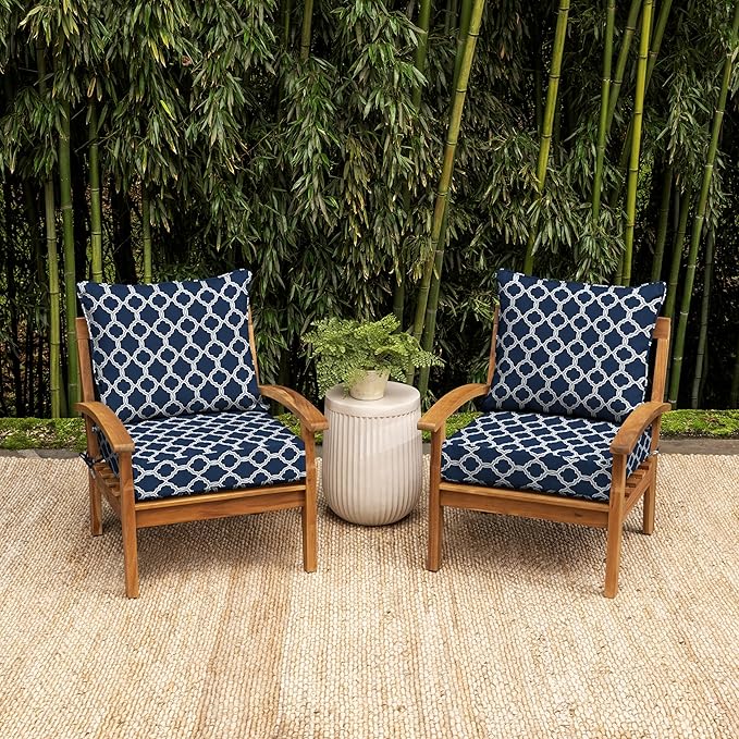 Arden earthFIBER Outdoor Foam Deep Seat Cushion (2-Pack), 24x24, Premium High-Density Foam, Never Flattens, Weather-Proof for Patio Chair Sofa Couch, Sapphire Blue Garden Trellis