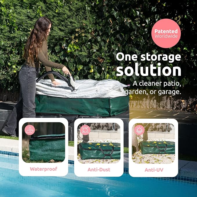 Compactor Heavy-Duty Storage Bags, Vacuum Storage Bag with Outdoor Storage Box, Waterproof Bag for Sun Bed and Chaise Lounge Cushions, Fits All Vacuum Models, 66Lbs, XXXXL, Green