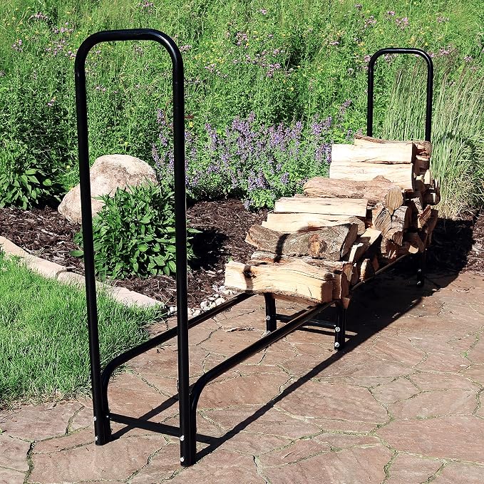 Sunnydaze 8‑Foot Firewood Rack - Outdoor Wood Storage - Black Heavy‑Duty Log Holder Wood Rack for Firewood - 1500-lb Capacity