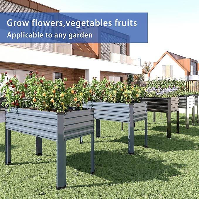 DIIYIV 2PCS Galvanized Raised Garden Bed with Legs,2PCS 48×18×30in Elevated Planter Box for Backyard,Outdoor Garden, Patio, Balcony, 300lb Capacity,Grey