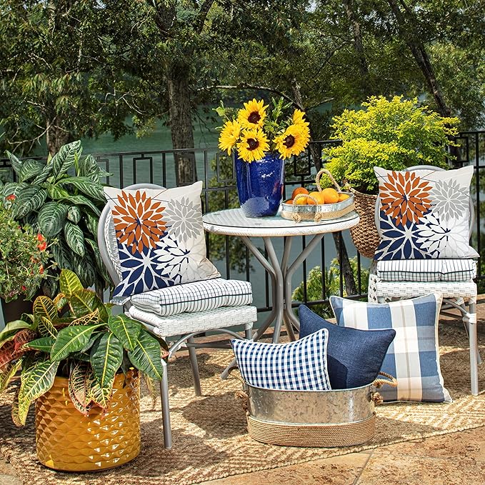 DFXSZ Outdoor Throw Pillow Covers 16x16 Inch Set of 2 Waterproof Spring Summer Geometric Elegant Orange Blue Outdoor Pillow Covers for Patio Funiture Garden Couch 158V16