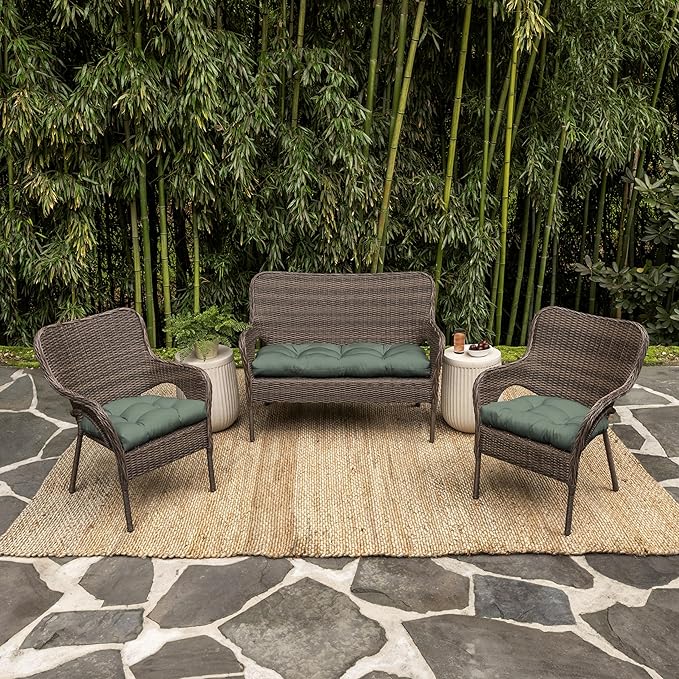 Arden earthFIBER Outdoor Plush Wicker Chair Cushion, 2 Pack, 20 x 18, Rain-Proof, Fade Resistant, Tufted Cushion for Wicker, Adirondack, and Rocking Chairs Sage Green Texture